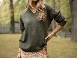 Adalyn Olive Green V-Neck Sweater