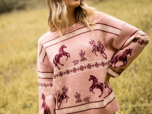 Raya Pink Western Fair Isle Crewneck Sweater