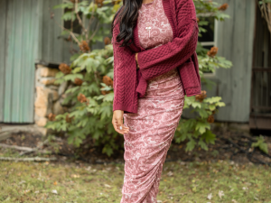 Ali Mauve Lace Print Mesh Midi Dress