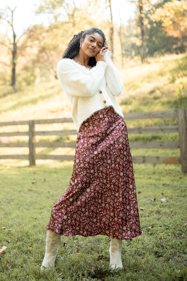 Naomi Red Multi Flower Maxi Skirt