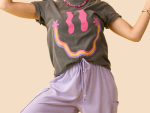 Retro Smiley Dark Grey Graphic Tee