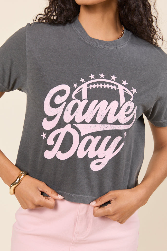 Game Day Script Dark Grey Boxy Graphic Tee - Image 2