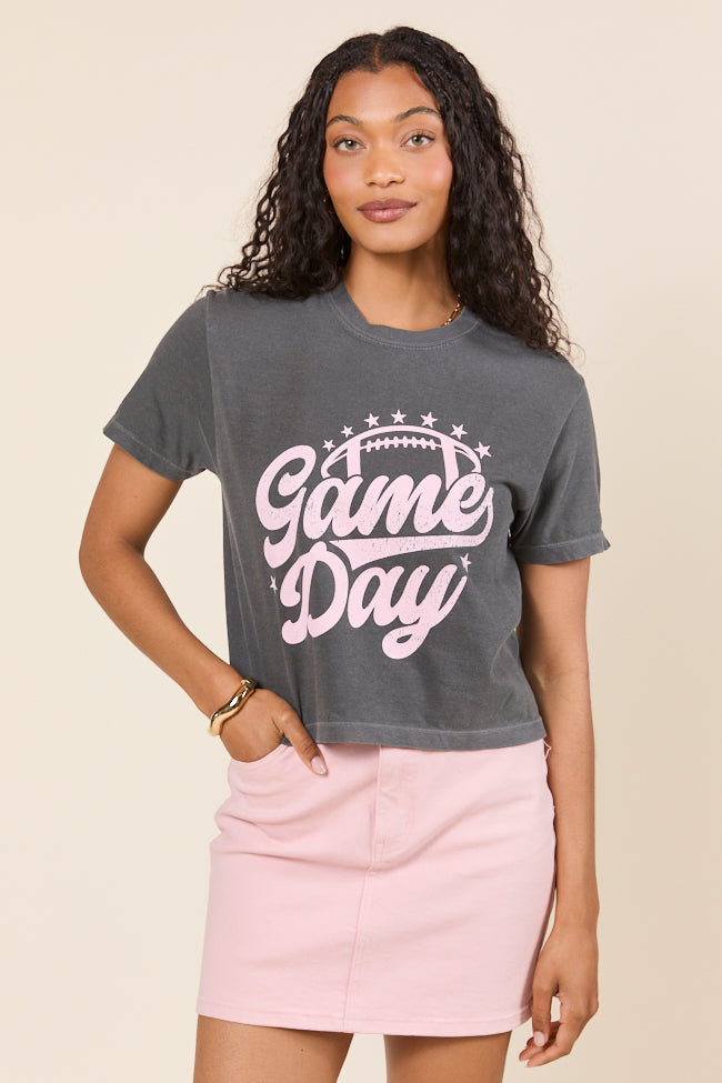 Game Day Script Dark Grey Boxy Graphic Tee