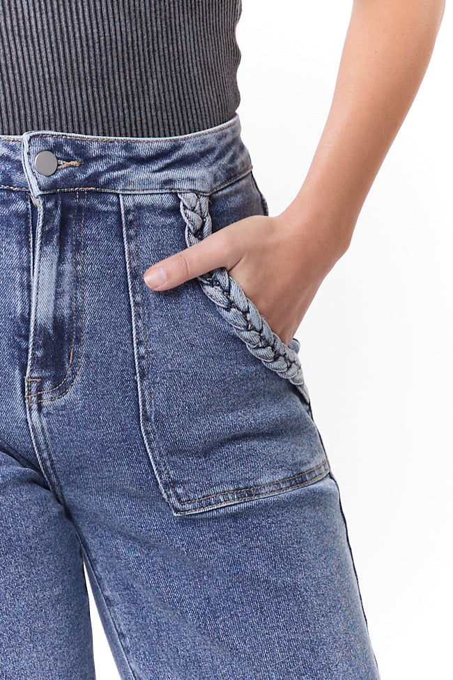 Carolyn Medium Wash Braided Pocket Wide Leg Jeans FINAL SALE - Image 6