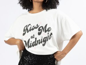 Kiss Me At Midnight Off White Oversized Graphic Tee
