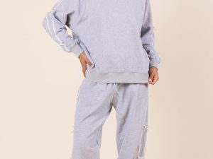 Kinley Heather Grey Side Bow Detail Crewneck Sweatshirt FINAL SALE