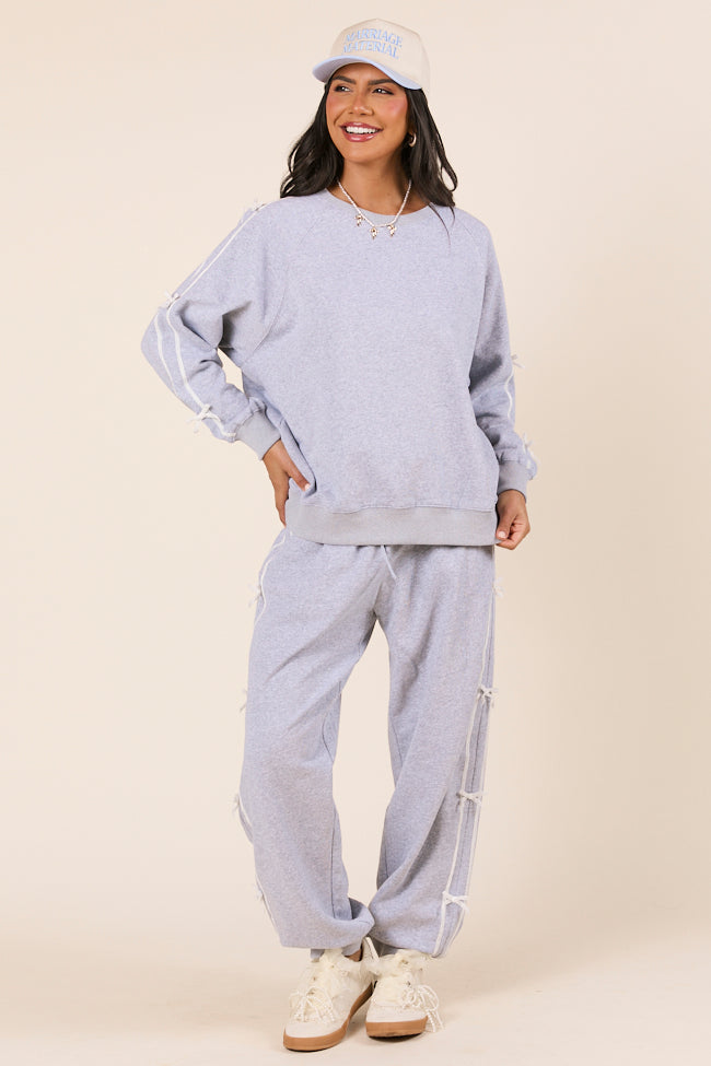 Kinley Heather Grey Side Bow Detail Crewneck Sweatshirt FINAL SALE