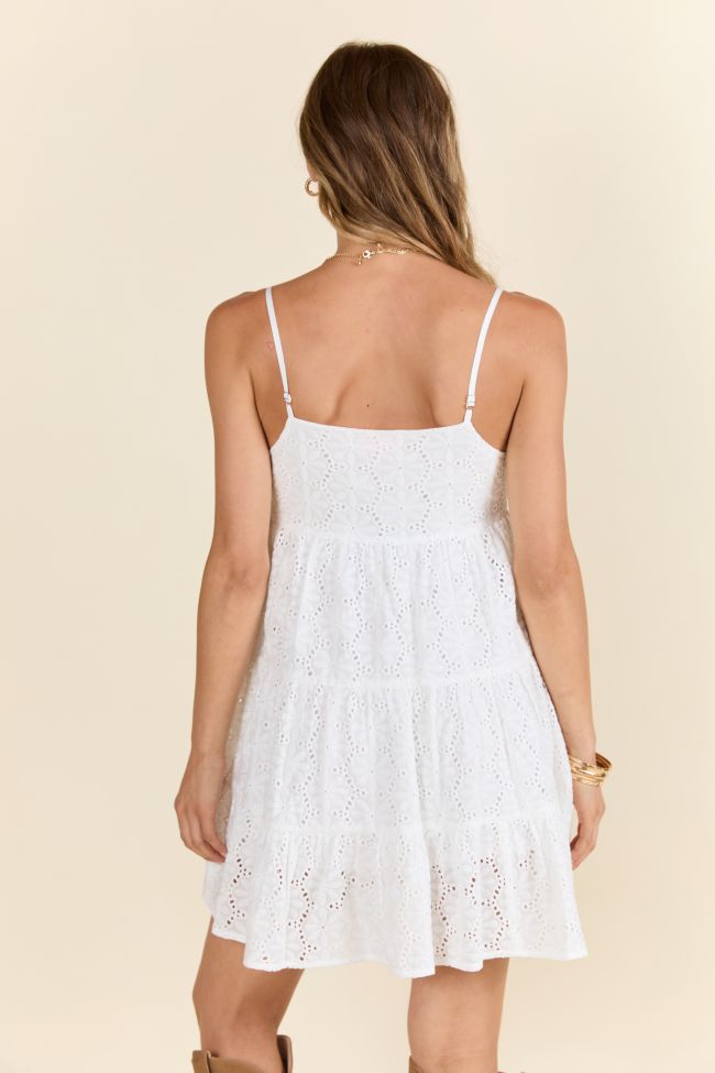 Let's Get Out Of Town White Flower Eyelet Mini Dress FINAL SALE - Image 4