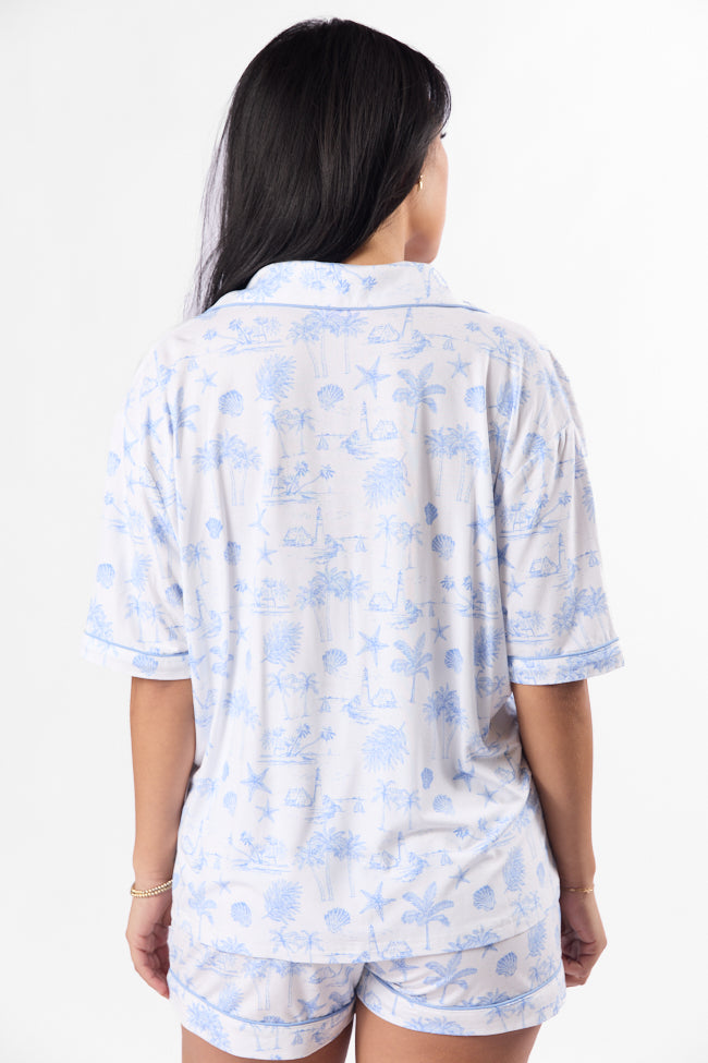 Under the Stars Blue Coastal Toile Short Sleeve Pajama Top FINAL SALE - Image 6