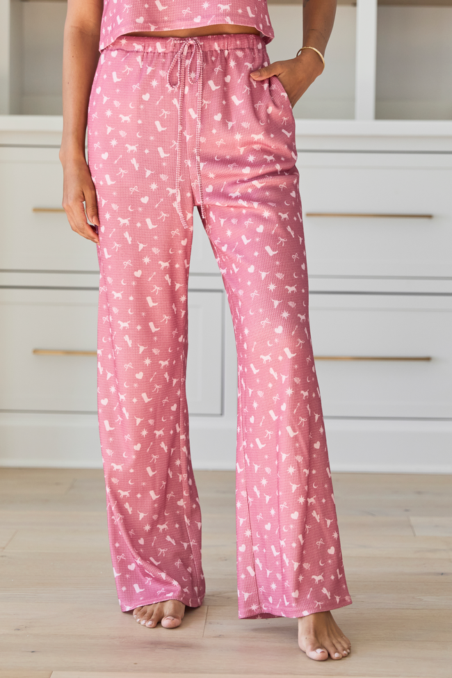 Lainey Waffle Knit Pink Western Icon Pajama Pants