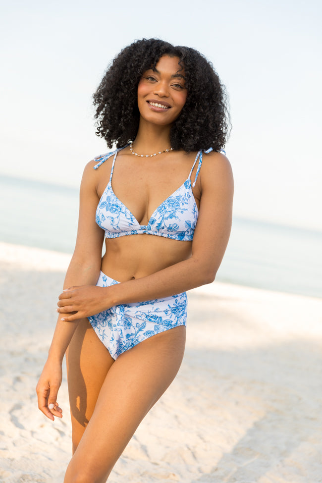 Marina Mood Blue and Ivory Vintage Floral Print Bikini Top FINAL SALE