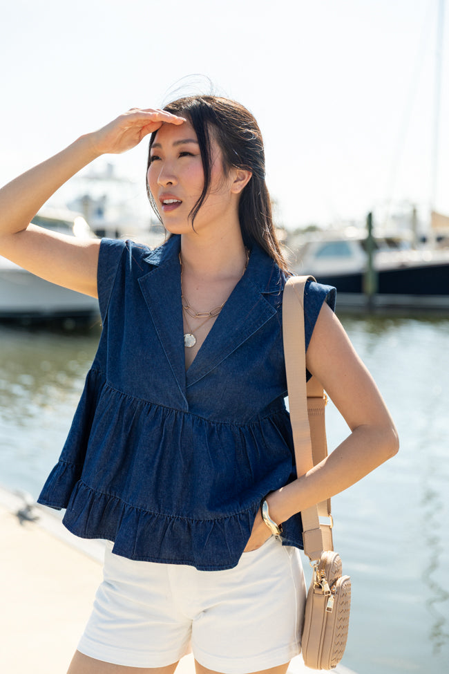 Perfect Aura Dark Wash Denim Collared Tank FINAL SALE