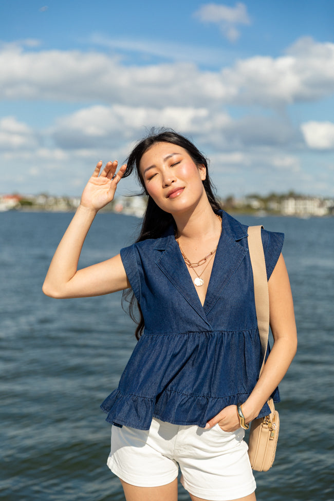 Perfect Aura Dark Wash Denim Collared Tank FINAL SALE - Image 2