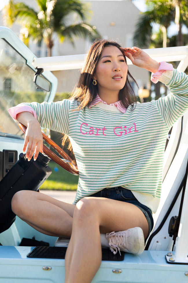 Cart Girl Green and Pink Striped Sweater FINAL SALE