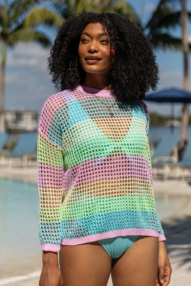 More To Come Open Knit Stripe Crew Neck Sweater FINAL SALE - Image 3