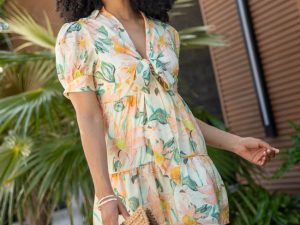 Off The Vine Multi Floral Print Front Tie Shirt Dress FINAL SALE
