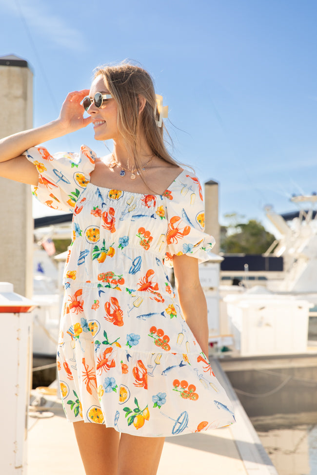 Everything I Love White Multi Icon Print Mini Dress FINAL SALE