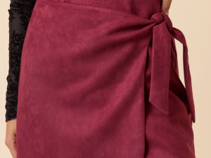Elena Burgundy Faux Leather Wrap Skirt