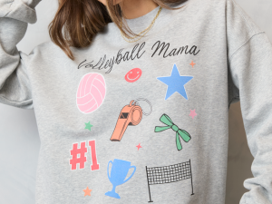 Volleyball Mama Icons Light Grey Graphic Sweatshirt