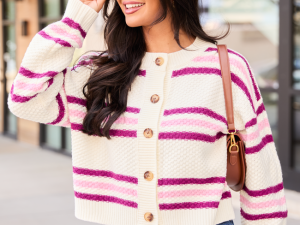 Lannie Plum and Pink Striped Cardigan FINAL SALE