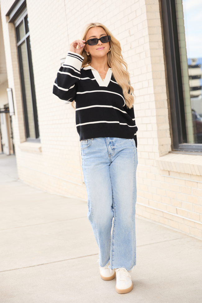 Imagine That Black Striped Collared Sweater FINAL SALE - Image 2