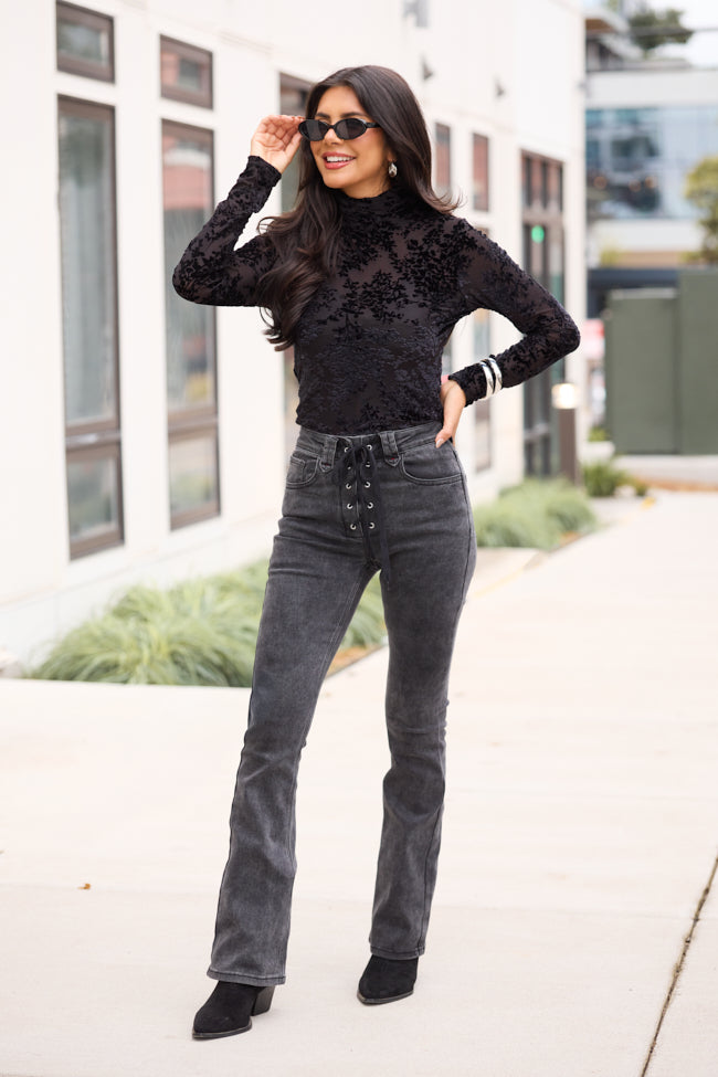 My Favorite Black Lace Up Flare Jeans - Image 3