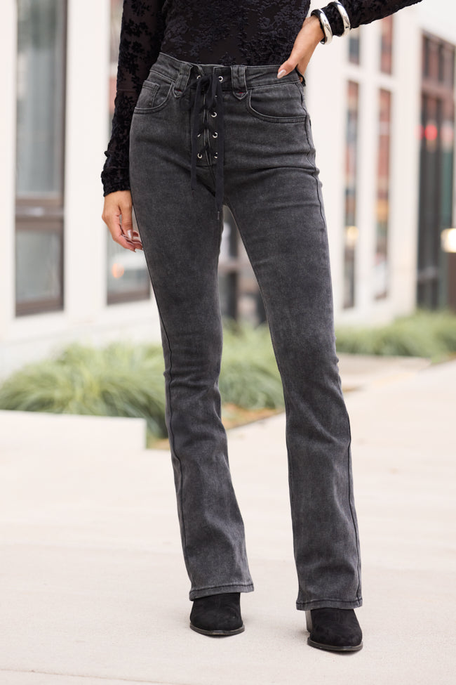 My Favorite Black Lace Up Flare Jeans