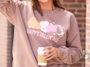 Happy Fall Y'all Mocha Graphic Sweatshirt
