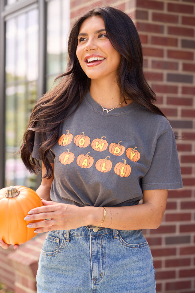 Howdy Fall Pumpkin Dark Grey Graphic Tee