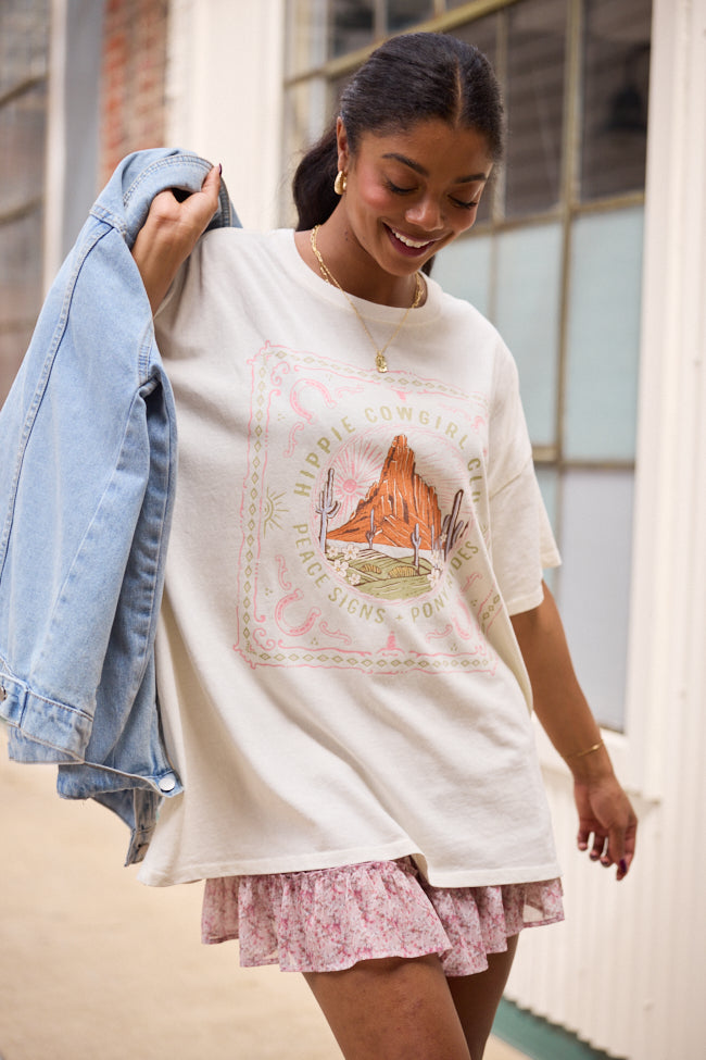 Hippie Cowgirl Club Off White Oversized Graphic Tee