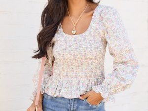 Petunia Long Sleeve Smocked Floral Woven Top