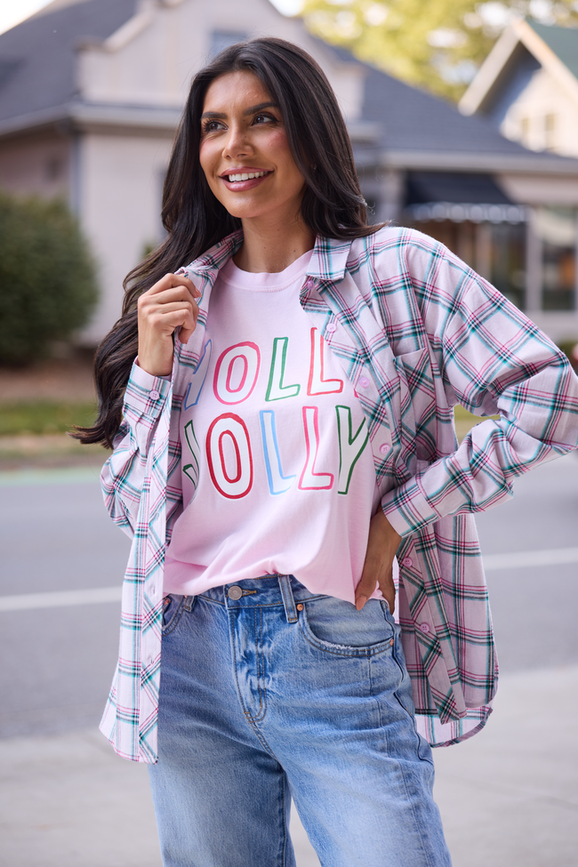 Holly Jolly Light Pink Graphic Tee - Image 5