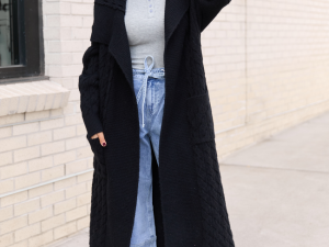 Keegan Black Cable Knit Duster Cardigan