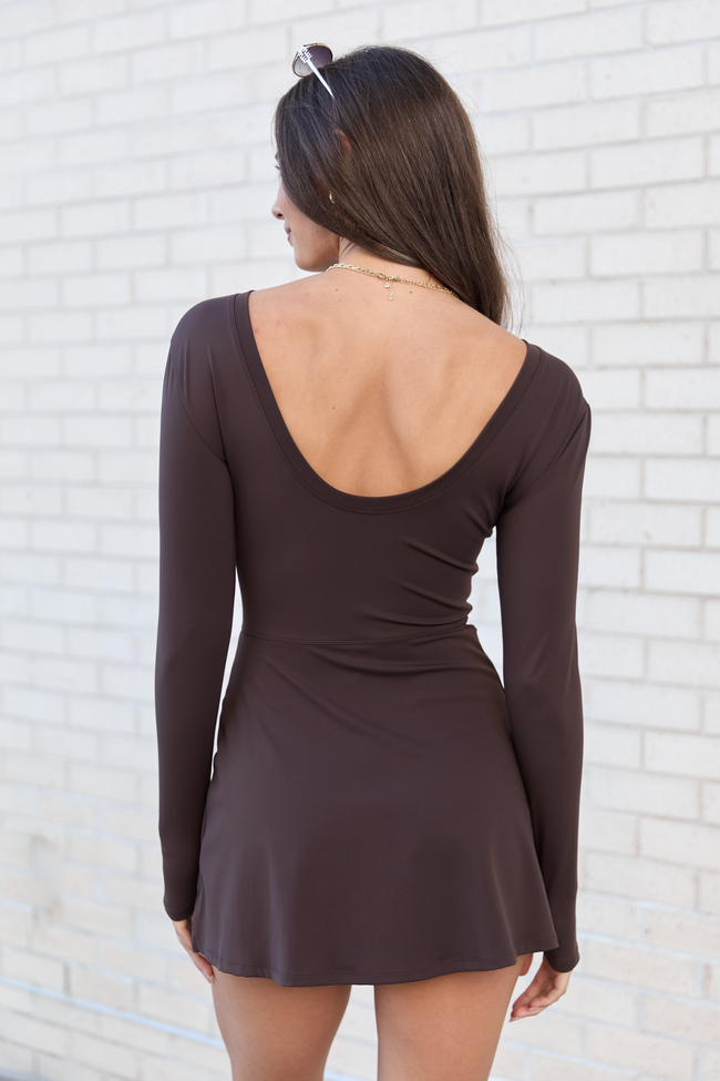 On My Terms Brown Long Sleeve Active Wrap Dress - Image 5