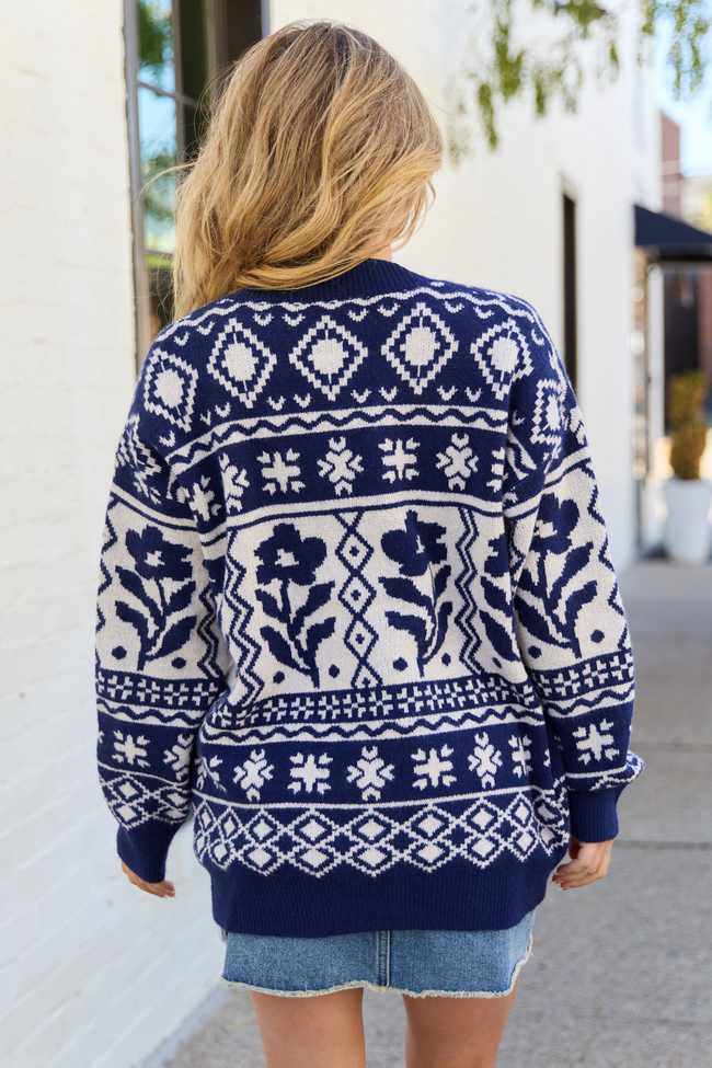 Steff Navy Fair Isle Oversized Cardigan - Image 4