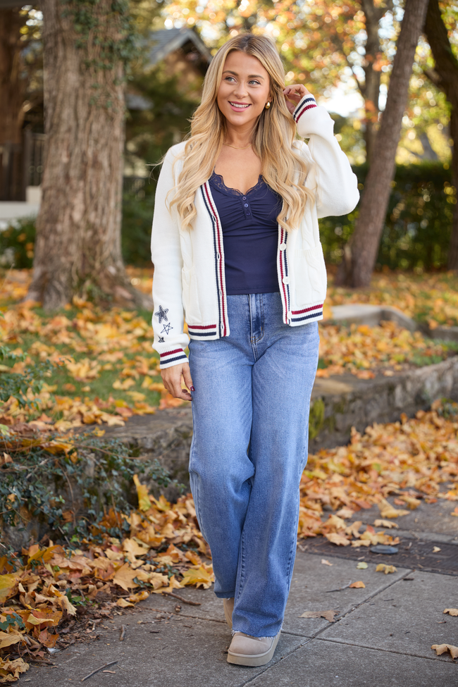 Brie Striped Trim Varsity Long Sleeve Cardigan FINAL SALE - Image 4