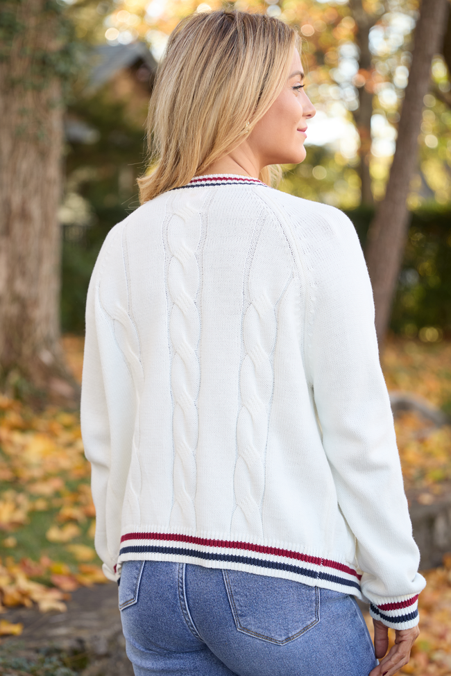 Brie Striped Trim Varsity Long Sleeve Cardigan FINAL SALE - Image 7