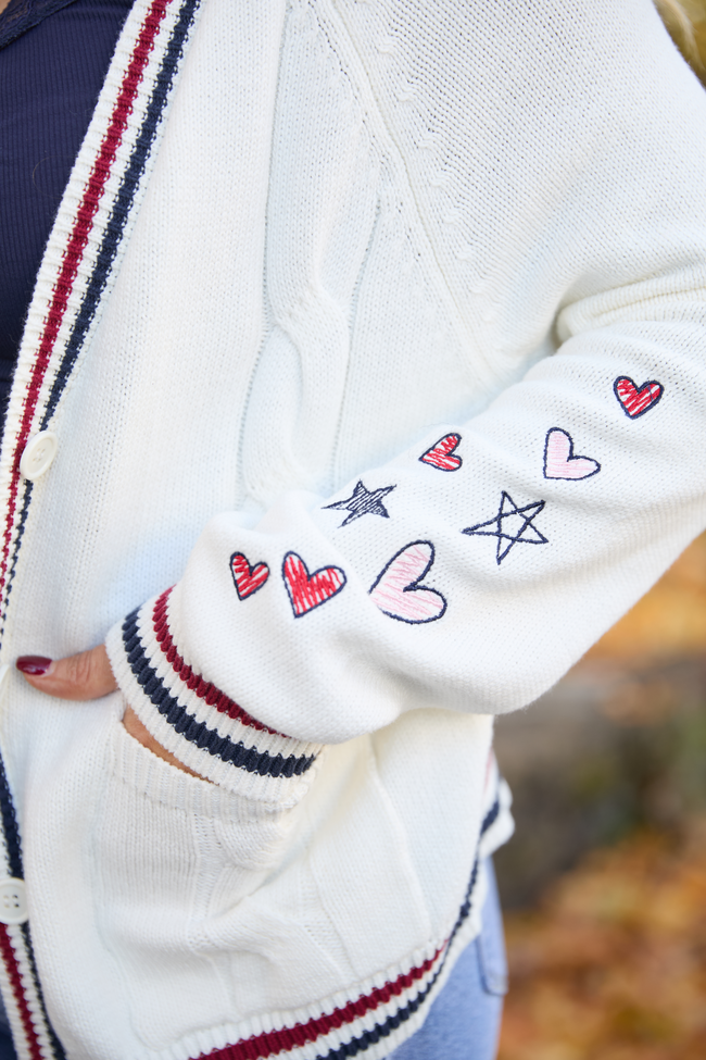 Brie Striped Trim Varsity Long Sleeve Cardigan FINAL SALE - Image 9