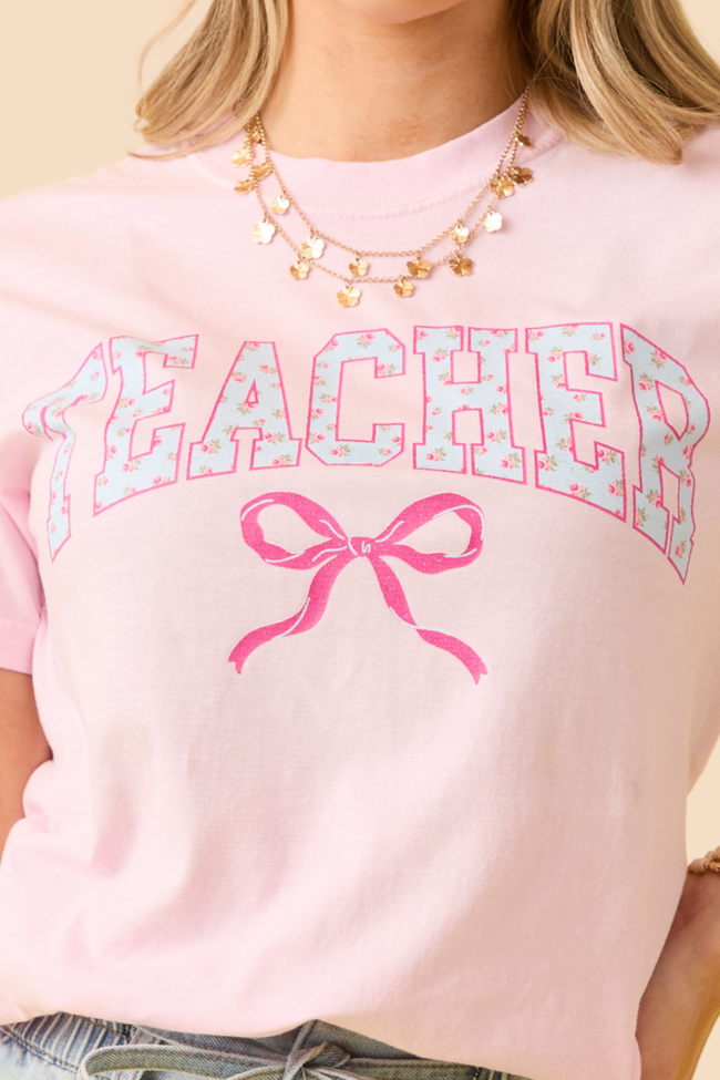 Teacher Block Florals Light Pink Graphic Tee - Image 2