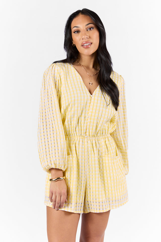 Set On You Yellow Gingham Long Sleeve Romper FINAL SALE - Image 3