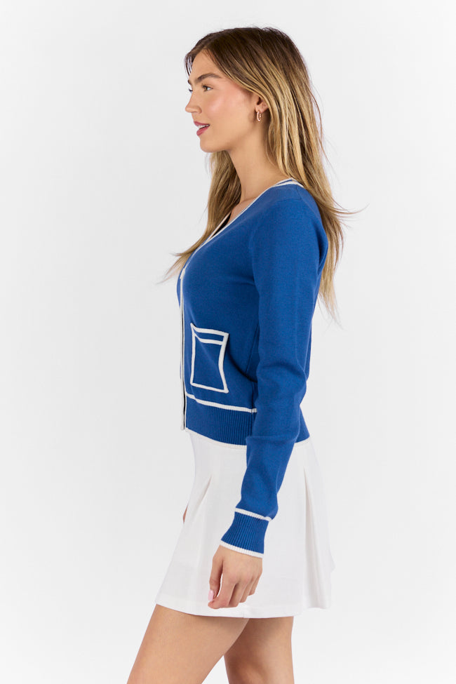 Gives Me Time Navy and Ivory Contrast Trim Cardigan FINAL SALE - Image 4