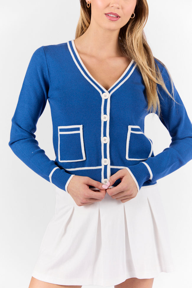 Gives Me Time Navy and Ivory Contrast Trim Cardigan FINAL SALE - Image 3