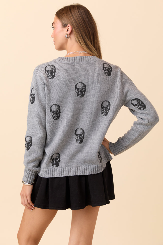 Ramona Grey Skull Print Crewneck Sweater FINAL SALE - Image 8