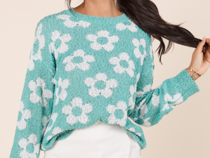 Teagan Long Sleeve Blue Floral Print Sweater