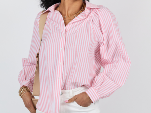 Here Lately Pink Striped Button Down Top FINAL SALE