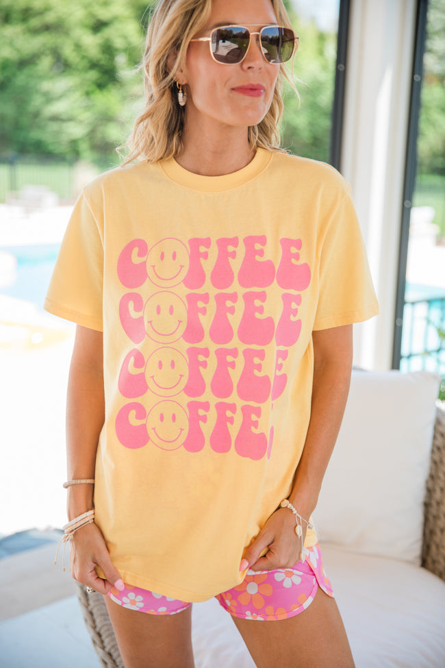 Coffee Repeat Smiley Yellow Graphic Tee FINAL SALE - Image 3