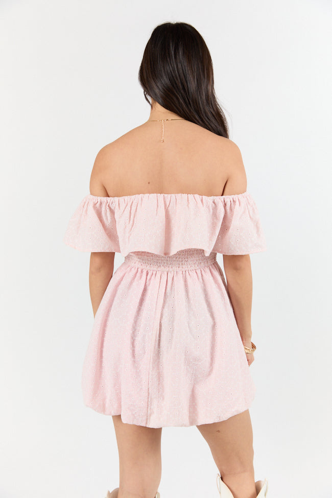 Best Reflection Blush Off The Shoulder Eyelet Gingham Dress FINAL SALE - Image 6