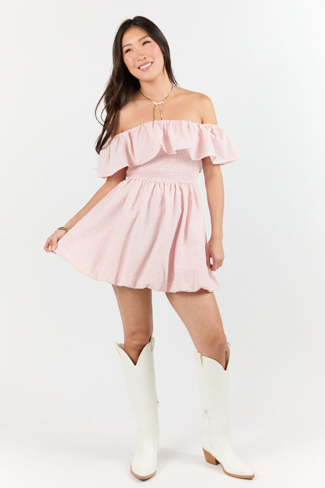 Best Reflection Blush Off The Shoulder Eyelet Gingham Dress FINAL SALE