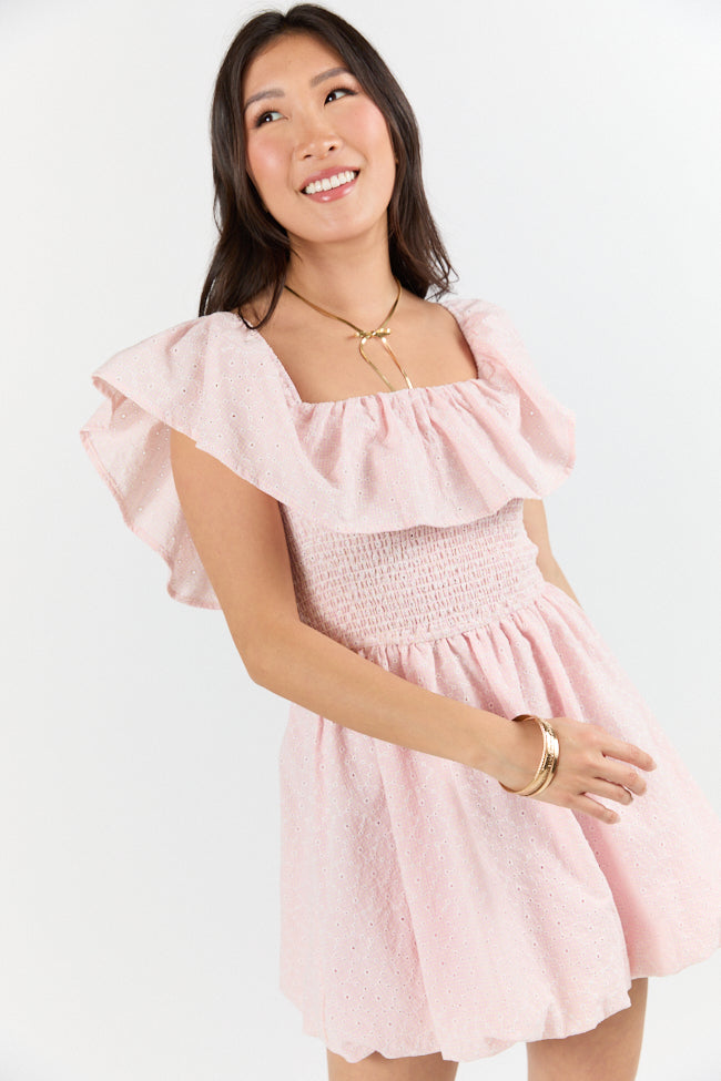 Best Reflection Blush Off The Shoulder Eyelet Gingham Dress FINAL SALE - Image 3