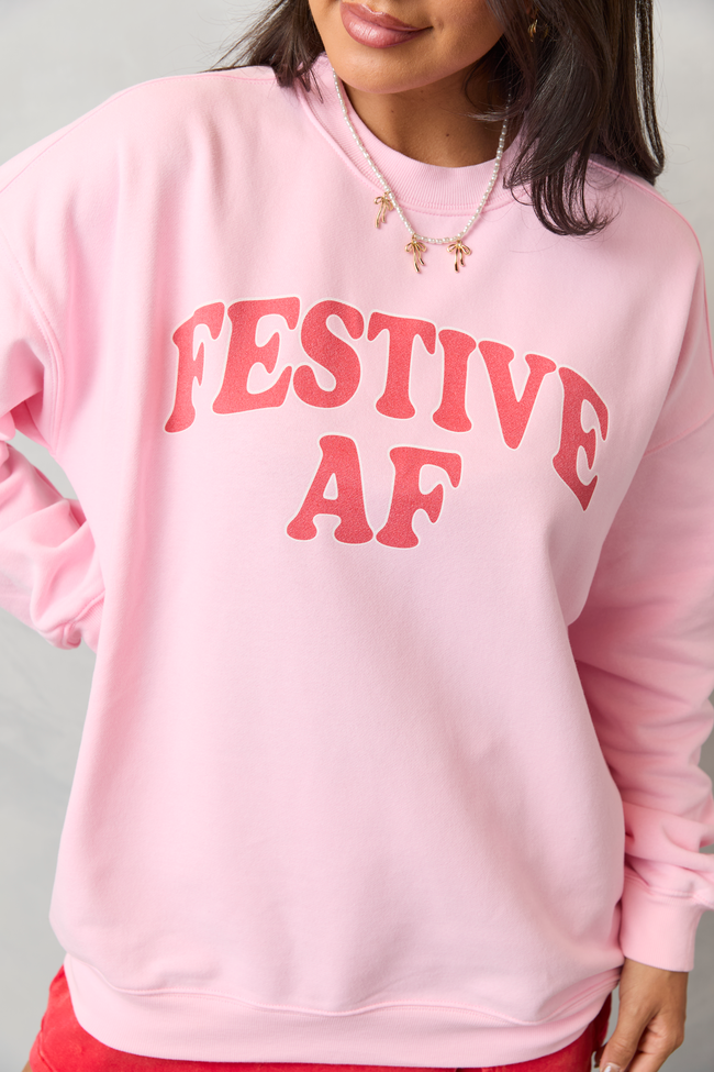 Festive AF Light Pink Graphic Sweatshirt - Image 2